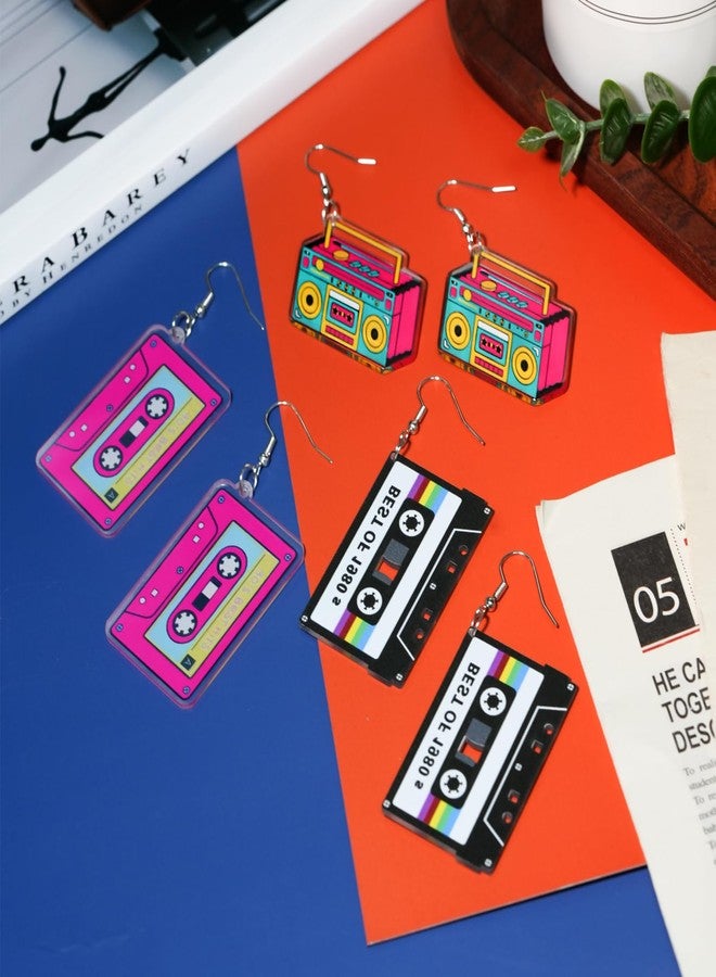 Palotay 80s 90s Retro Cassette Tape Neon Earrings for Women Acrylic Radio Earring Set for 80s 90s Accessories Cosplay Party Jewelry Gifts - Image 5